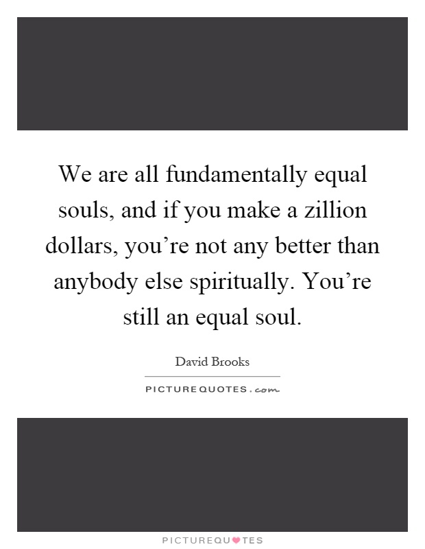 We are all fundamentally equal souls, and if you make a zillion dollars, you're not any better than anybody else spiritually. You're still an equal soul Picture Quote #1
