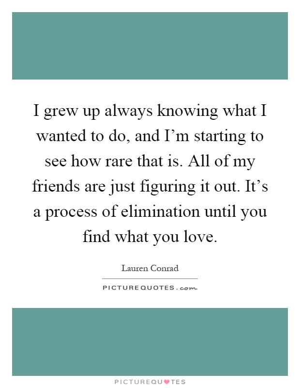 I grew up always knowing what I wanted to do, and I'm starting to see how rare that is. All of my friends are just figuring it out. It's a process of elimination until you find what you love Picture Quote #1