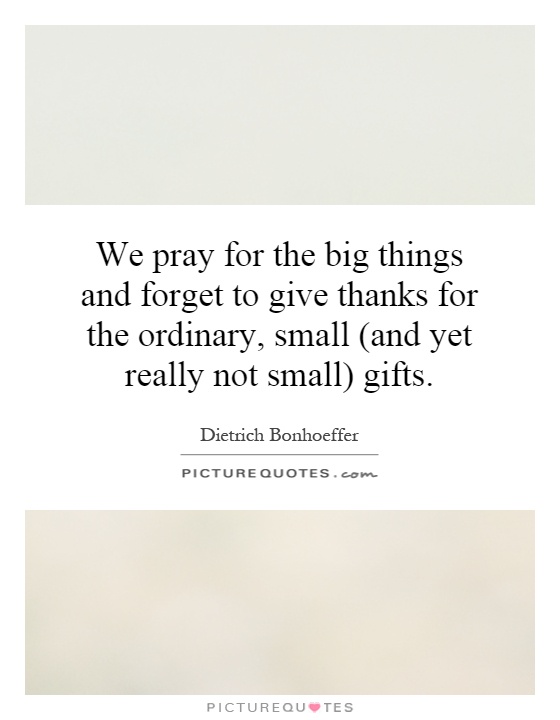 We pray for the big things and forget to give thanks for the ordinary, small (and yet really not small) gifts Picture Quote #1