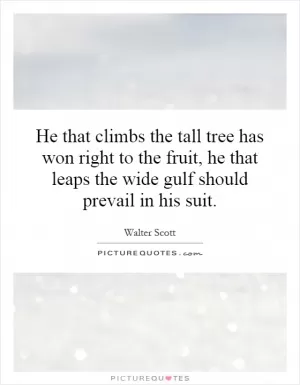 He that climbs the tall tree has won right to the fruit, he that leaps the wide gulf should prevail in his suit Picture Quote #1