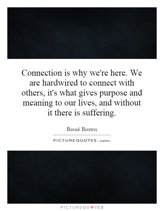 Connection is why we're here. We are hardwired to connect with others, it's what gives purpose and meaning to our lives, and without it there is suffering Picture Quote #1