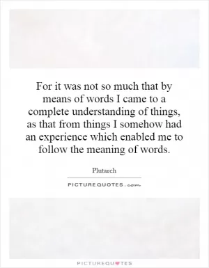 For it was not so much that by means of words I came to a complete understanding of things, as that from things I somehow had an experience which enabled me to follow the meaning of words Picture Quote #1