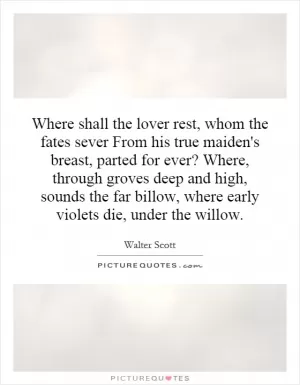 Where shall the lover rest, whom the fates sever From his true maiden's breast, parted for ever? Where, through groves deep and high, sounds the far billow, where early violets die, under the willow Picture Quote #1