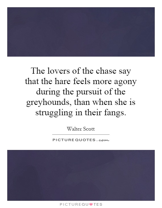 The lovers of the chase say that the hare feels more agony during the pursuit of the greyhounds, than when she is struggling in their fangs Picture Quote #1
