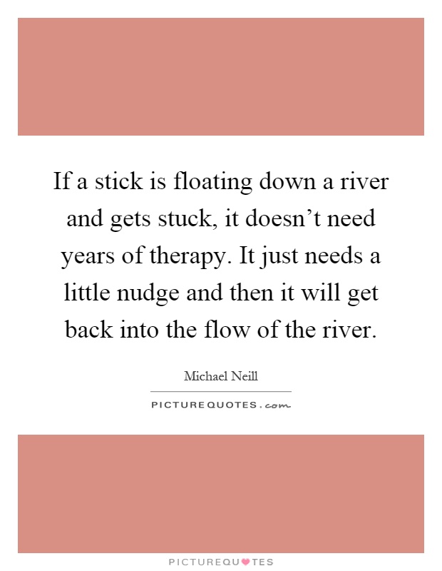 If a stick is floating down a river and gets stuck, it doesn't need years of therapy. It just needs a little nudge and then it will get back into the flow of the river Picture Quote #1