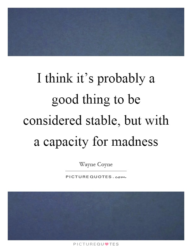 I think it's probably a good thing to be considered stable, but with a capacity for madness Picture Quote #1