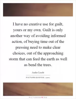 I have no creative use for guilt, yours or my own. Guilt is only another way of avoiding informed action, of buying time out of the pressing need to make clear choices, out of the approaching storm that can feed the earth as well as bend the trees Picture Quote #1