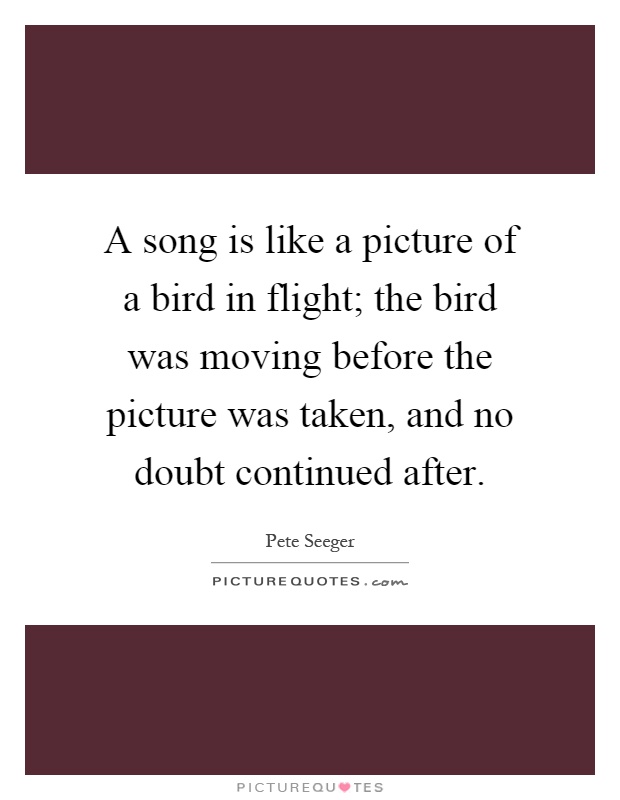 A song is like a picture of a bird in flight; the bird was moving before the picture was taken, and no doubt continued after Picture Quote #1
