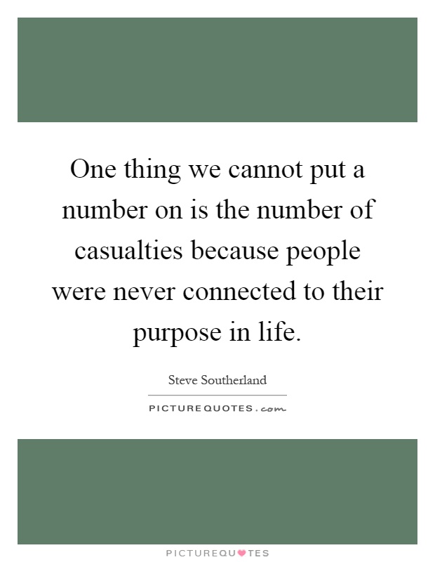 One thing we cannot put a number on is the number of casualties because people were never connected to their purpose in life Picture Quote #1