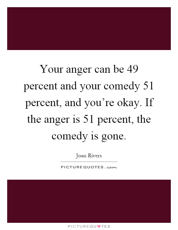 Your anger can be 49 percent and your comedy 51 percent, and you're okay. If the anger is 51 percent, the comedy is gone Picture Quote #1