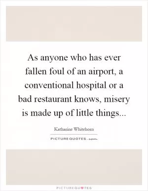 As anyone who has ever fallen foul of an airport, a conventional hospital or a bad restaurant knows, misery is made up of little things Picture Quote #1