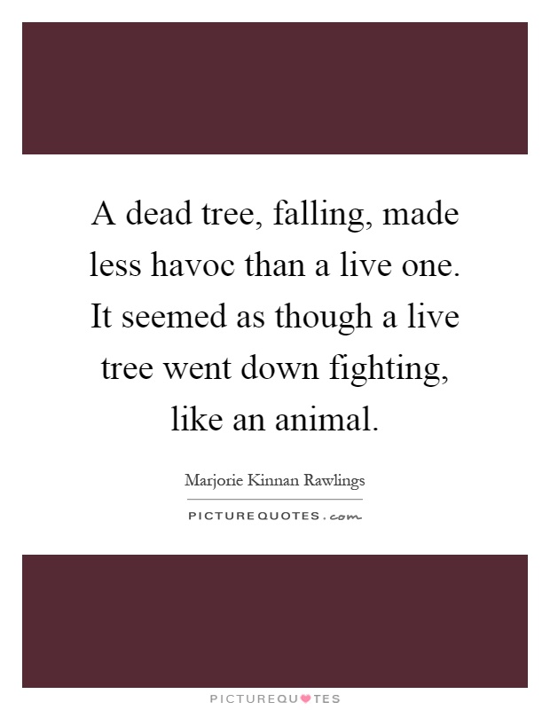 A dead tree, falling, made less havoc than a live one. It seemed as though a live tree went down fighting, like an animal Picture Quote #1