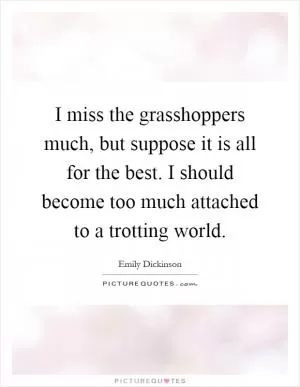 I miss the grasshoppers much, but suppose it is all for the best. I should become too much attached to a trotting world Picture Quote #1