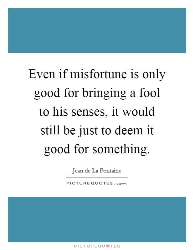 Even if misfortune is only good for bringing a fool to his senses, it would still be just to deem it good for something Picture Quote #1