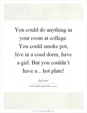 You could do anything in your room at college. You could smoke pot, live in a coed dorm, have a girl. But you couldn’t have a... hot plate! Picture Quote #1