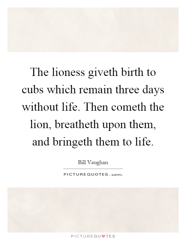 The lioness giveth birth to cubs which remain three days without life. Then cometh the lion, breatheth upon them, and bringeth them to life Picture Quote #1