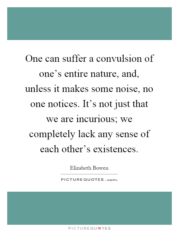 One can suffer a convulsion of one's entire nature, and, unless it makes some noise, no one notices. It's not just that we are incurious; we completely lack any sense of each other's existences Picture Quote #1