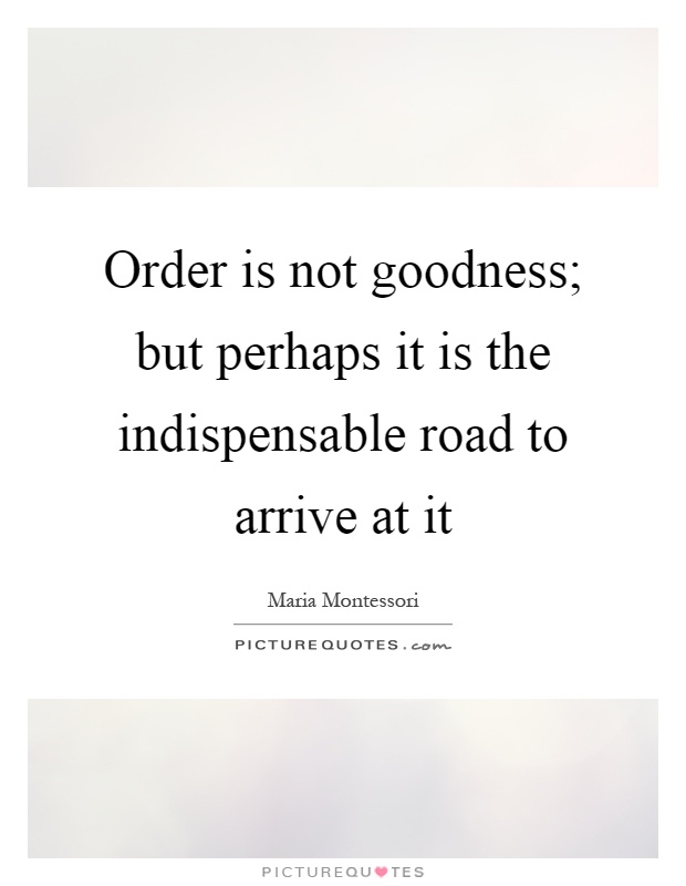 Order is not goodness; but perhaps it is the indispensable road to arrive at it Picture Quote #1