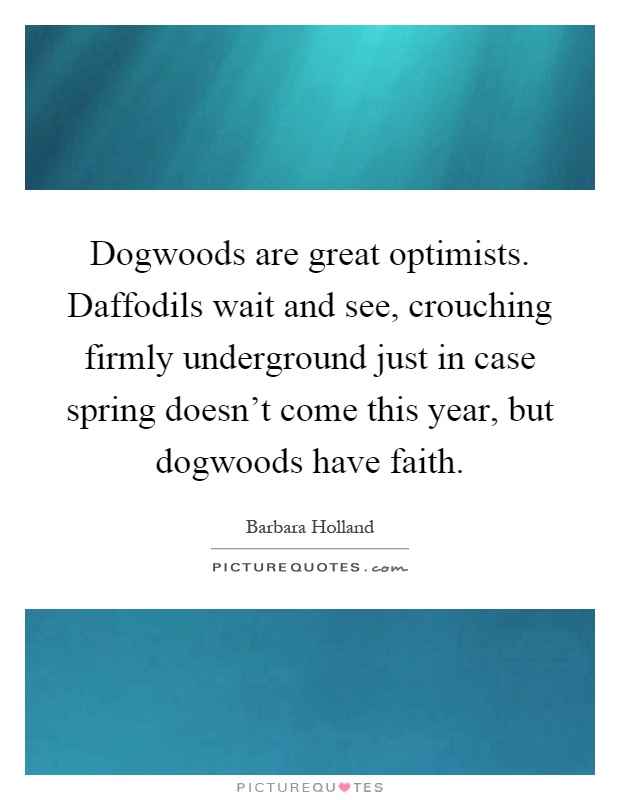 Dogwoods are great optimists. Daffodils wait and see, crouching firmly underground just in case spring doesn't come this year, but dogwoods have faith Picture Quote #1