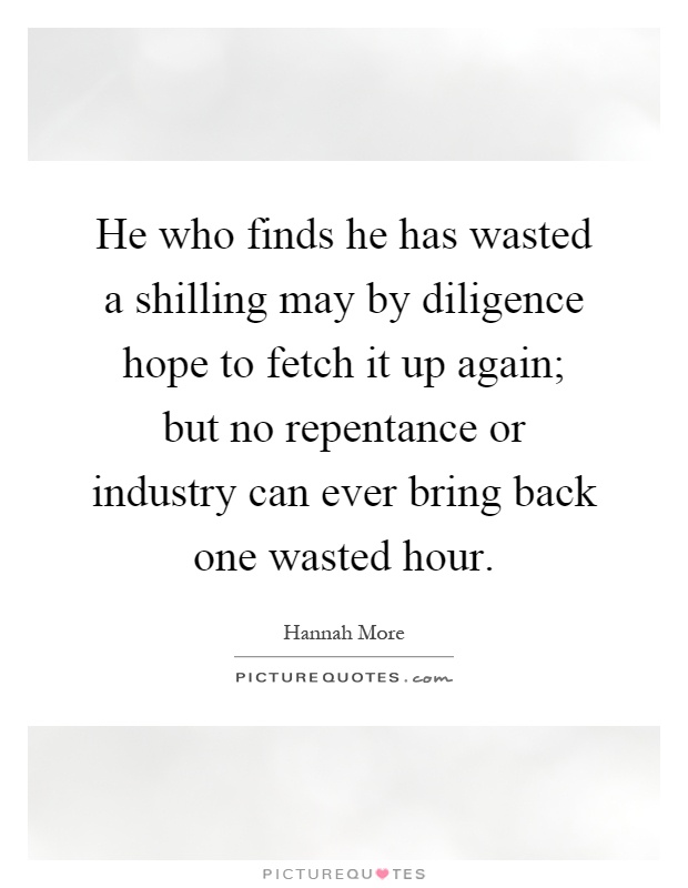 He who finds he has wasted a shilling may by diligence hope to fetch it up again; but no repentance or industry can ever bring back one wasted hour Picture Quote #1