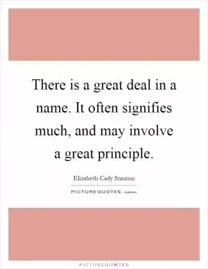 There is a great deal in a name. It often signifies much, and may involve a great principle Picture Quote #1