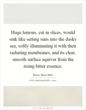 Huge lemons, cut in slices, would sink like setting suns into the dusky sea, softly illuminating it with their radiating membranes, and its clear, smooth surface aquiver from the rising bitter essence Picture Quote #1