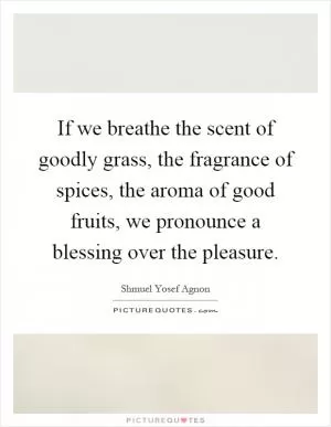 If we breathe the scent of goodly grass, the fragrance of spices, the aroma of good fruits, we pronounce a blessing over the pleasure Picture Quote #1