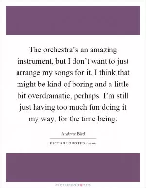 The orchestra’s an amazing instrument, but I don’t want to just arrange my songs for it. I think that might be kind of boring and a little bit overdramatic, perhaps. I’m still just having too much fun doing it my way, for the time being Picture Quote #1