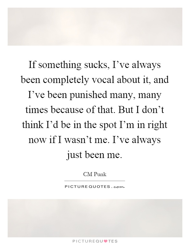 If something sucks, I've always been completely vocal about it, and I've been punished many, many times because of that. But I don't think I'd be in the spot I'm in right now if I wasn't me. I've always just been me Picture Quote #1