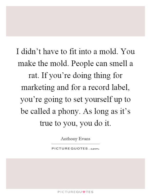I didn't have to fit into a mold. You make the mold. People can smell a rat. If you're doing thing for marketing and for a record label, you're going to set yourself up to be called a phony. As long as it's true to you, you do it Picture Quote #1