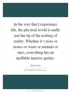 In the way that I experience life, the physical world is really just the tip of the iceberg of reality. Whether it’s trees or stones or water or animals or stars, everything has an ineffable interior quality Picture Quote #1
