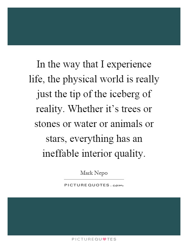 In the way that I experience life, the physical world is really just the tip of the iceberg of reality. Whether it's trees or stones or water or animals or stars, everything has an ineffable interior quality Picture Quote #1