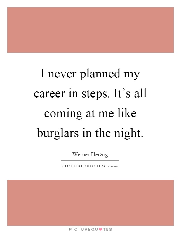 I never planned my career in steps. It's all coming at me like burglars in the night Picture Quote #1
