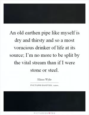 An old earthen pipe like myself is dry and thirsty and so a most voracious drinker of life at its source; I’m no more to be split by the vital stream than if I were stone or steel Picture Quote #1