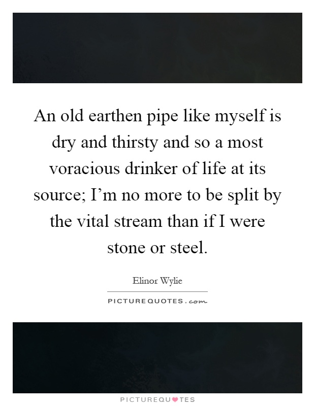 An old earthen pipe like myself is dry and thirsty and so a most voracious drinker of life at its source; I'm no more to be split by the vital stream than if I were stone or steel Picture Quote #1