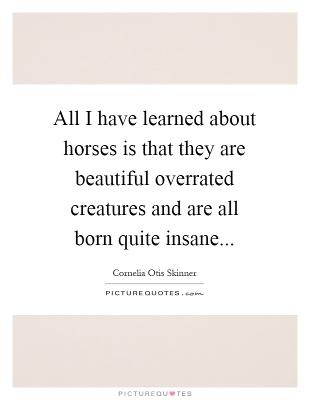 All I have learned about horses is that they are beautiful overrated creatures and are all born quite insane Picture Quote #1