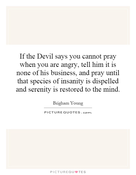 If the Devil says you cannot pray when you are angry, tell him it is none of his business, and pray until that species of insanity is dispelled and serenity is restored to the mind Picture Quote #1