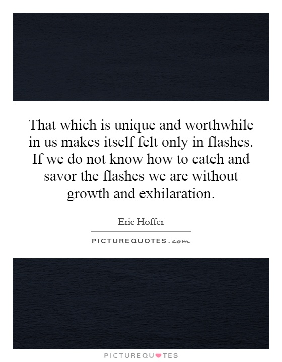 That which is unique and worthwhile in us makes itself felt only in flashes. If we do not know how to catch and savor the flashes we are without growth and exhilaration Picture Quote #1