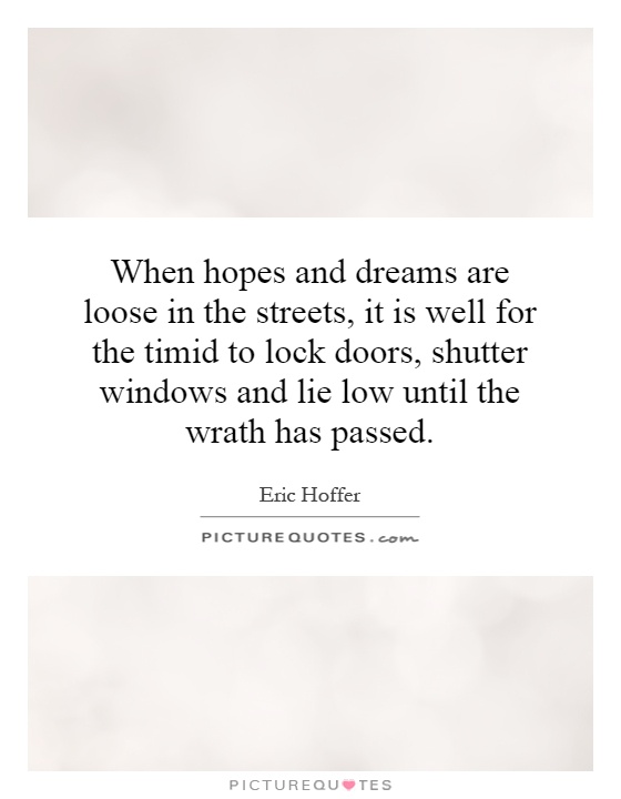 When hopes and dreams are loose in the streets, it is well for the timid to lock doors, shutter windows and lie low until the wrath has passed Picture Quote #1