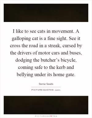 I like to see cats in movement. A galloping cat is a fine sight. See it cross the road in a streak, cursed by the drivers of motor cars and buses, dodging the butcher’s bicycle, coming safe to the kerb and bellying under its home gate Picture Quote #1