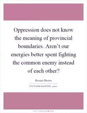 Oppression does not know the meaning of provincial boundaries. Aren’t our energies better spent fighting the common enemy instead of each other? Picture Quote #1