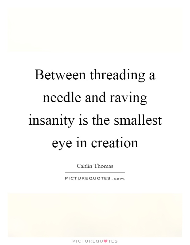 Between threading a needle and raving insanity is the smallest eye in creation Picture Quote #1