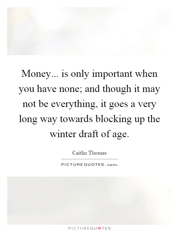 Money... is only important when you have none; and though it may not be everything, it goes a very long way towards blocking up the winter draft of age Picture Quote #1