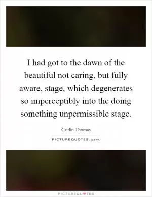 I had got to the dawn of the beautiful not caring, but fully aware, stage, which degenerates so imperceptibly into the doing something unpermissible stage Picture Quote #1