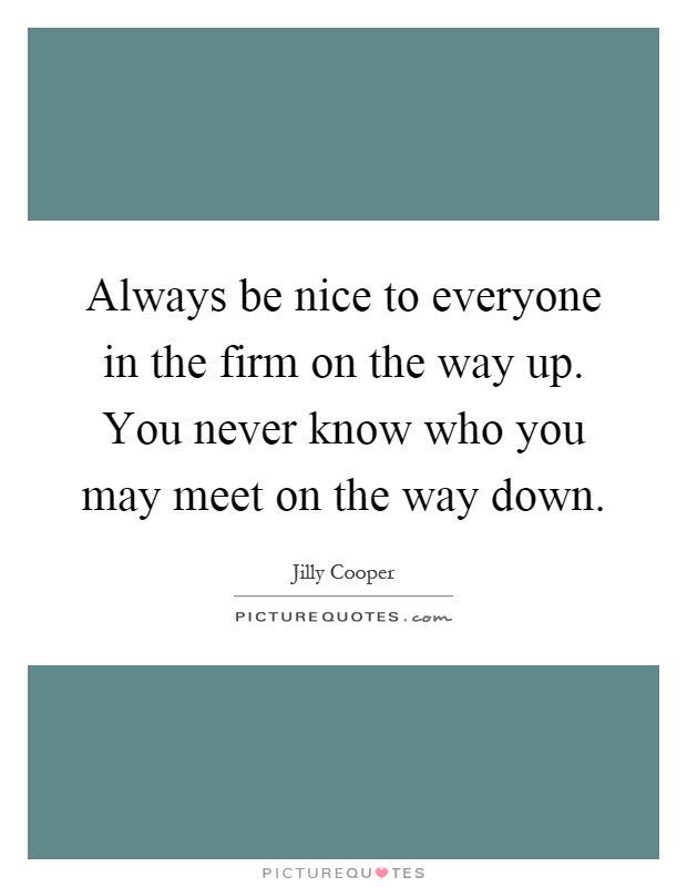 Always be nice to everyone in the firm on the way up. You never know who you may meet on the way down Picture Quote #1