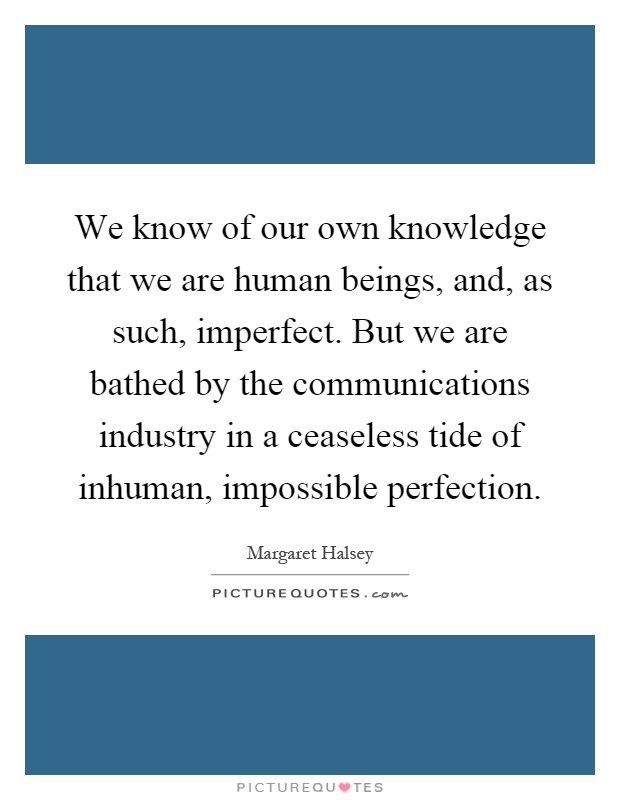 We know of our own knowledge that we are human beings, and, as such, imperfect. But we are bathed by the communications industry in a ceaseless tide of inhuman, impossible perfection Picture Quote #1