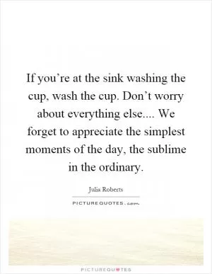 If you’re at the sink washing the cup, wash the cup. Don’t worry about everything else.... We forget to appreciate the simplest moments of the day, the sublime in the ordinary Picture Quote #1