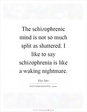 The schizophrenic mind is not so much split as shattered. I like to say schizophrenia is like a waking nightmare Picture Quote #1