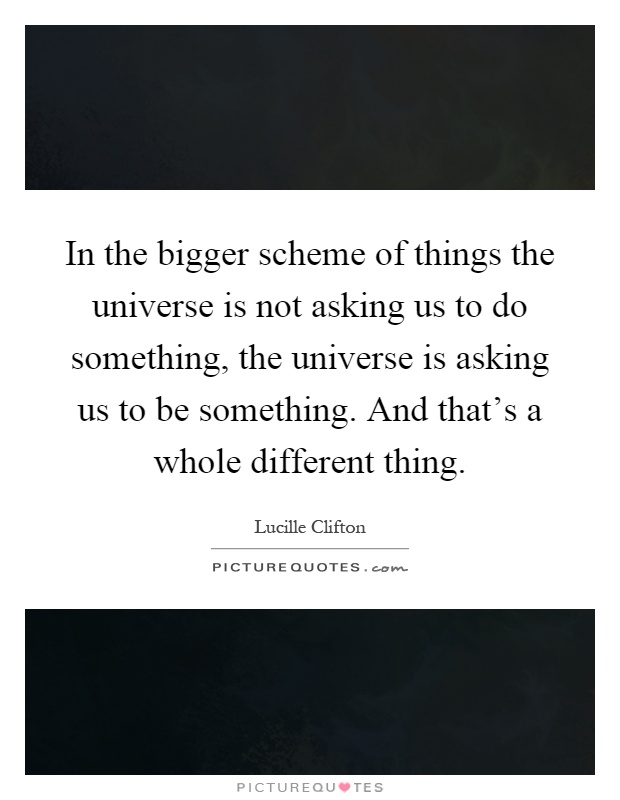 In the bigger scheme of things the universe is not asking us to do something, the universe is asking us to be something. And that's a whole different thing Picture Quote #1