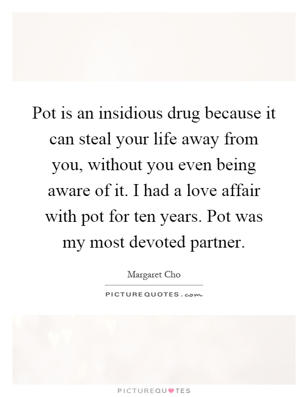 Pot is an insidious drug because it can steal your life away from you, without you even being aware of it. I had a love affair with pot for ten years. Pot was my most devoted partner Picture Quote #1